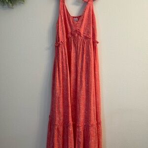 Coral Floral Maxi Tie Strap Dress